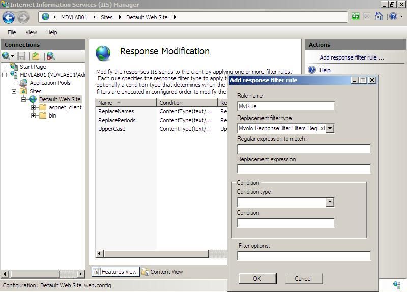 IIS Manager plugin for the Response Modification Framework
