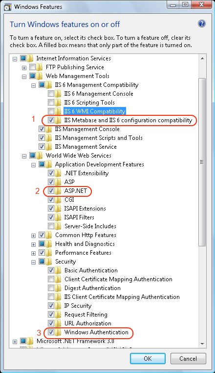 Install required IIS components for Visual Studio debugging