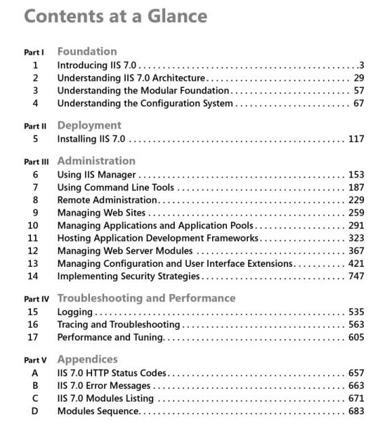 IIS 7.0 Resource Kit Book Table of Contents