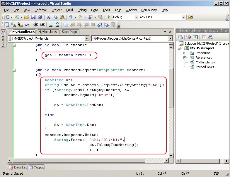 Implement IHttpHandler.ProcessRequest in Visual Studio