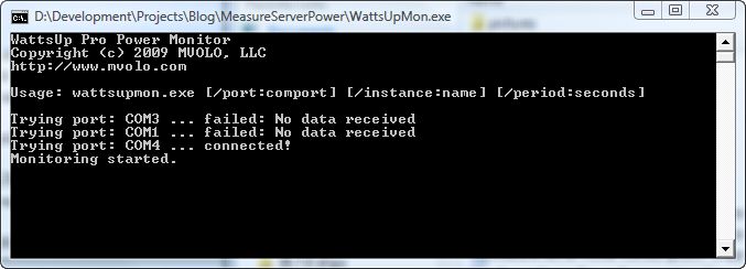 Monitoring power data in real time with WattUpMon.exe